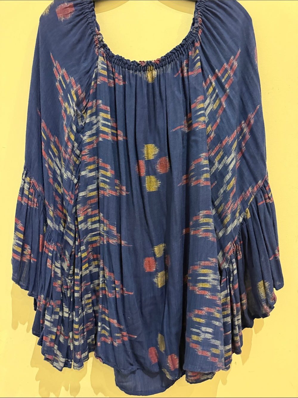 Boho Indigo Blue Peasant Blouse or cover up with Abstract Print